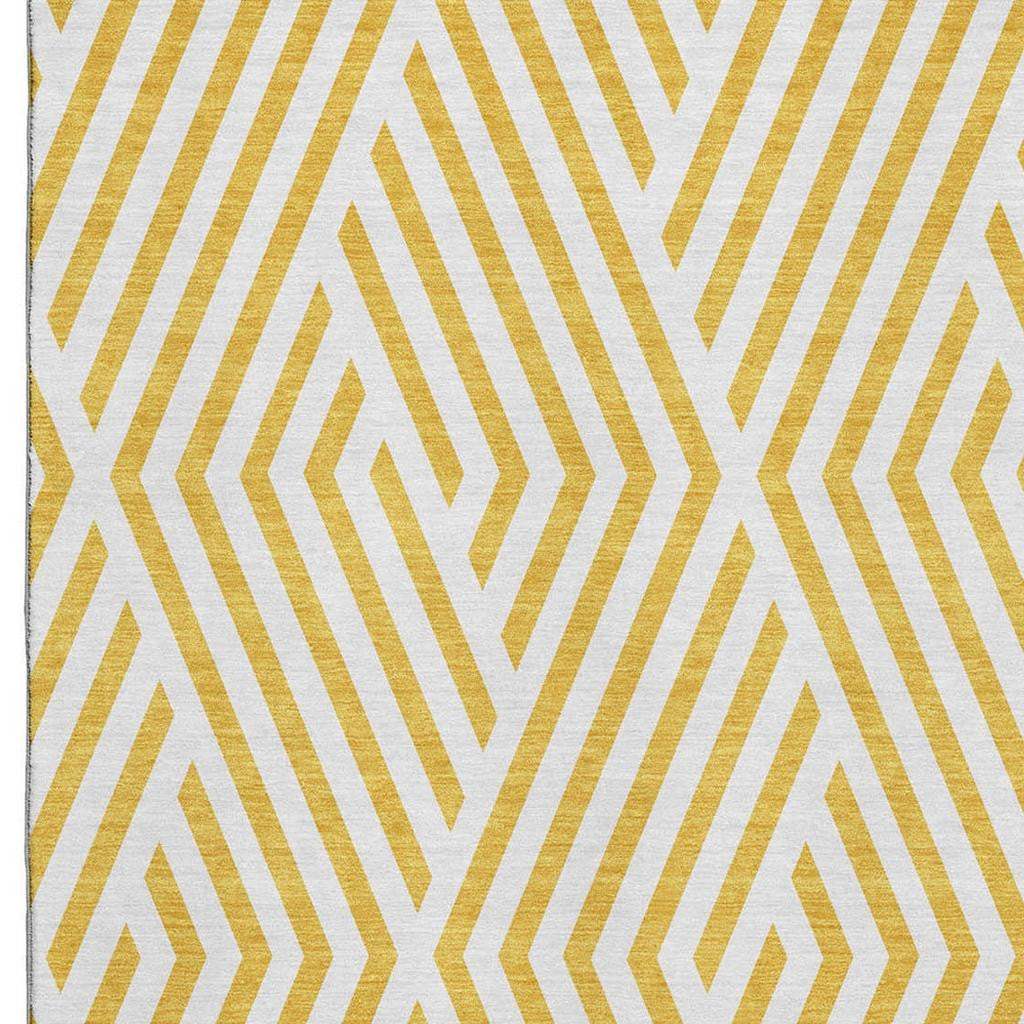5' X 8' Yellow And Ivory Geometric Washable Area Rug With UV Protection - HomeRoots - Flyclothing LLC