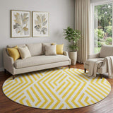 8' Yellow And Ivory Geometric Washable Round Rug With UV Protection - HomeRoots - Flyclothing LLC