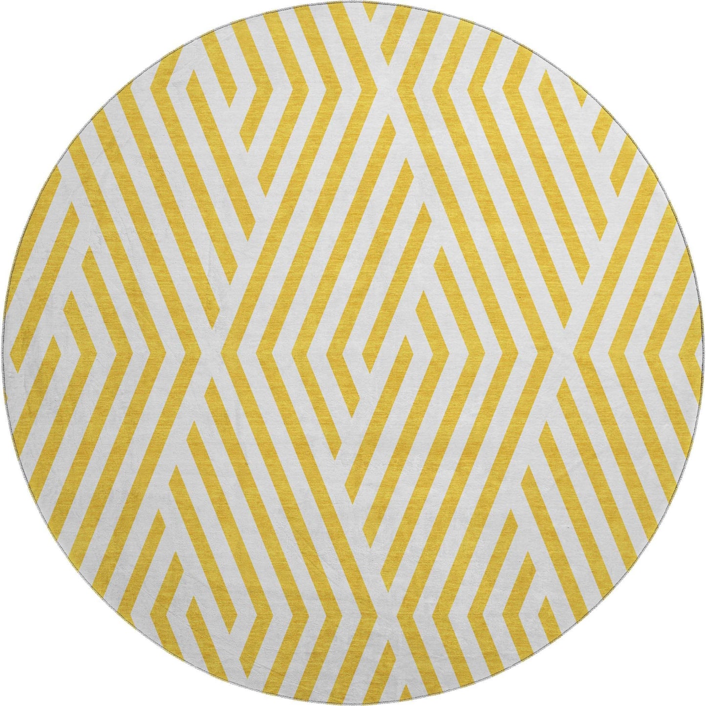 8' Yellow And Ivory Geometric Washable Round Rug With UV Protection - HomeRoots - Flyclothing LLC