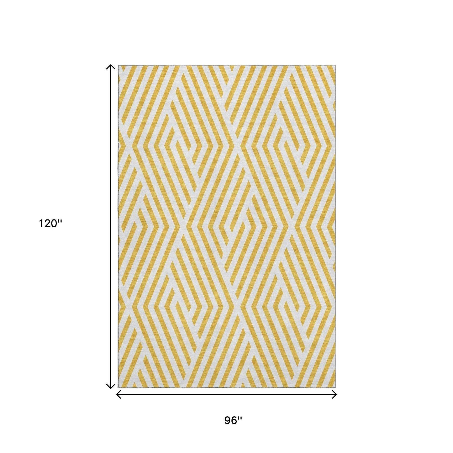 8' X 10' Yellow And Ivory Geometric Washable Area Rug With UV Protection - HomeRoots - Flyclothing LLC