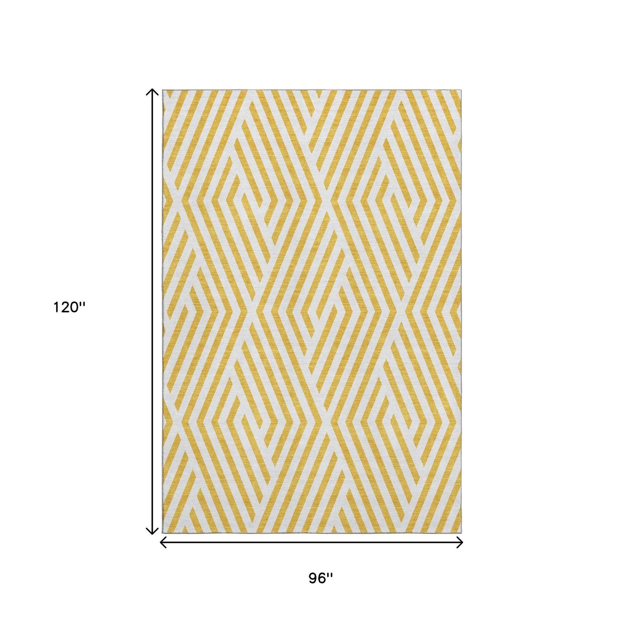 8' X 10' Yellow And Ivory Geometric Washable Area Rug With UV Protection - HomeRoots - Flyclothing LLC