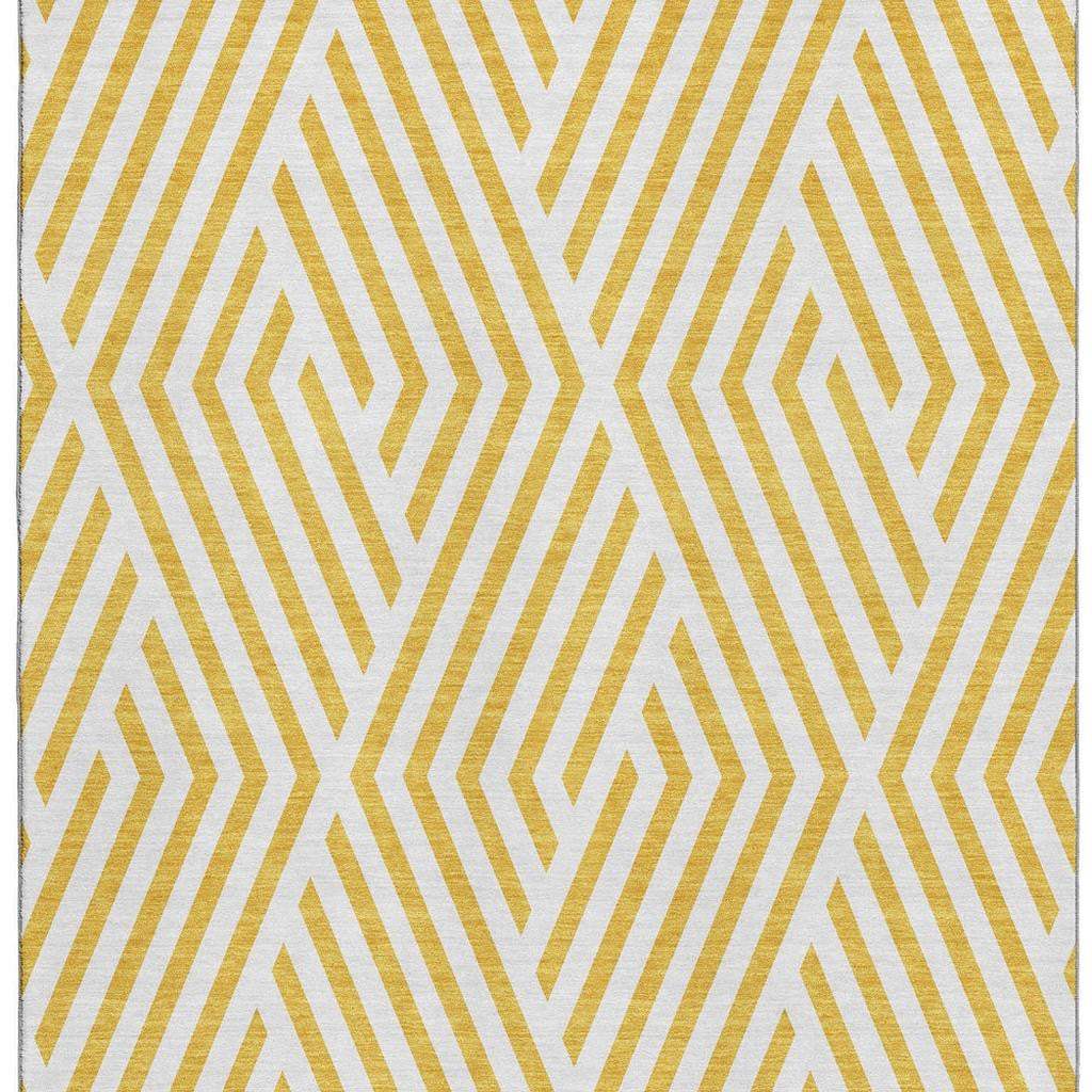 8' X 10' Yellow And Ivory Geometric Washable Area Rug With UV Protection - HomeRoots - Flyclothing LLC