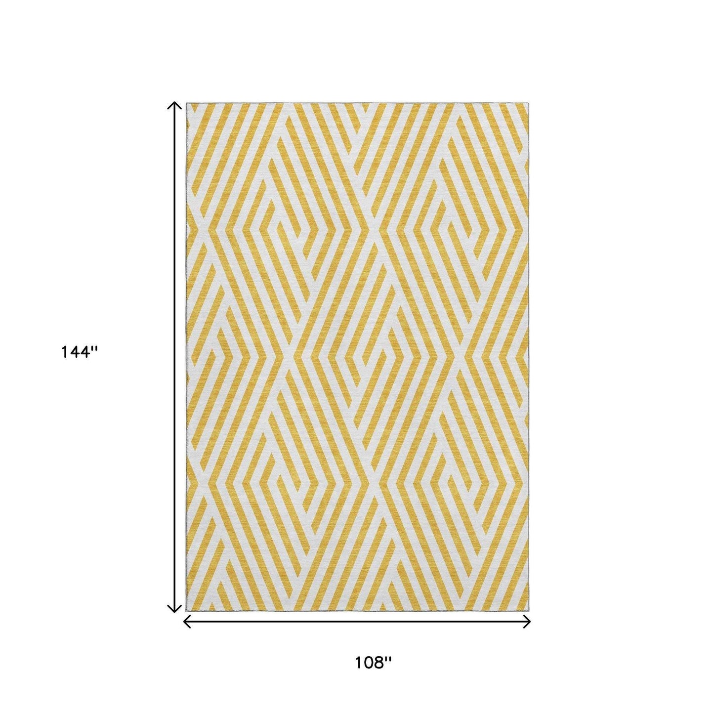 9' X 12' Yellow And Ivory Geometric Washable Area Rug With UV Protection - HomeRoots - Flyclothing LLC