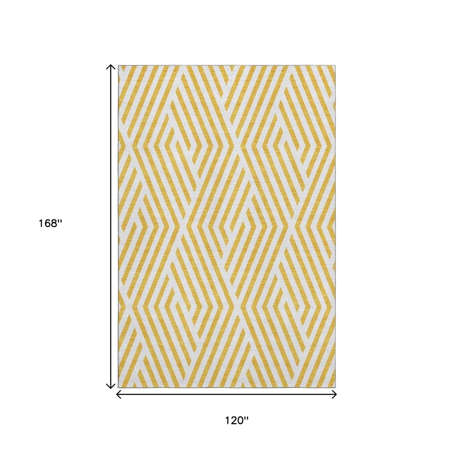 10' X 14' Yellow And Ivory Geometric Washable Area Rug With UV Protection - HomeRoots - Flyclothing LLC