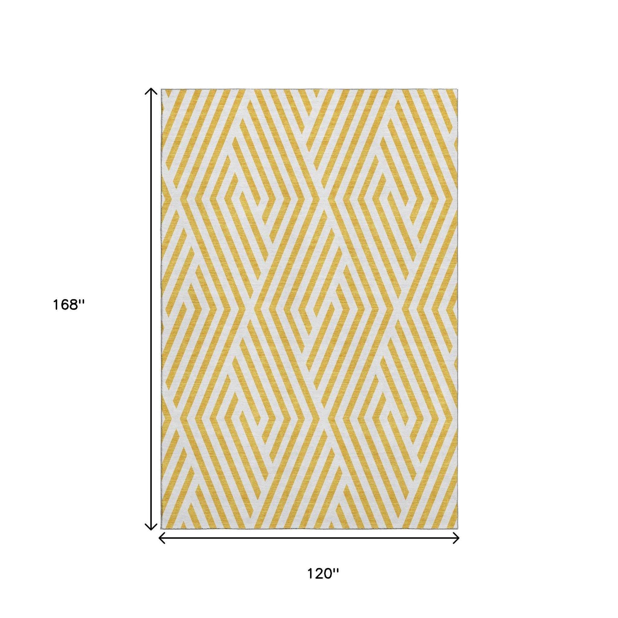 10' X 14' Yellow And Ivory Geometric Washable Area Rug With UV Protection - HomeRoots - Flyclothing LLC