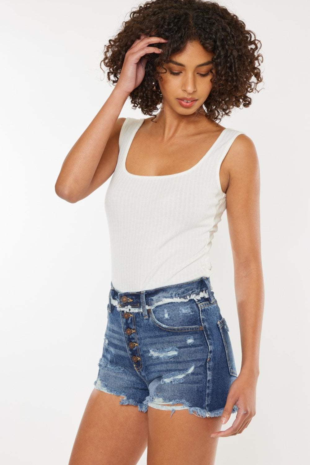 Kancan Distressed Button Fly Denim Shorts - Trendsi - Flyclothing LLC