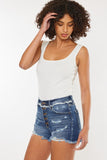 Kancan Distressed Button Fly Denim Shorts - Trendsi