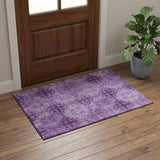 3' X 5' Eggplant And Ivory Floral Medallion Distressed Washable Area Rug With UV Protection - HomeRoots - Flyclothing LLC