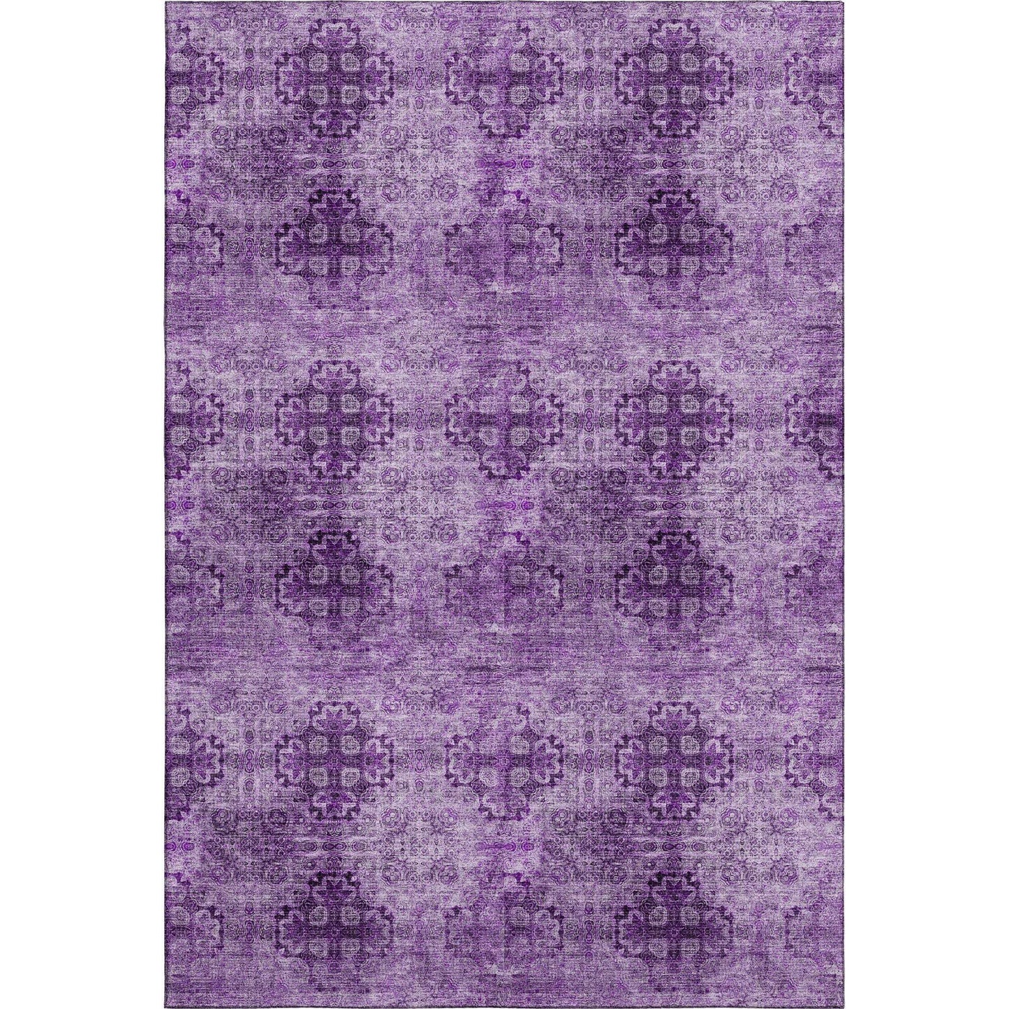 3' X 5' Eggplant And Ivory Floral Medallion Distressed Washable Area Rug With UV Protection - HomeRoots - Flyclothing LLC