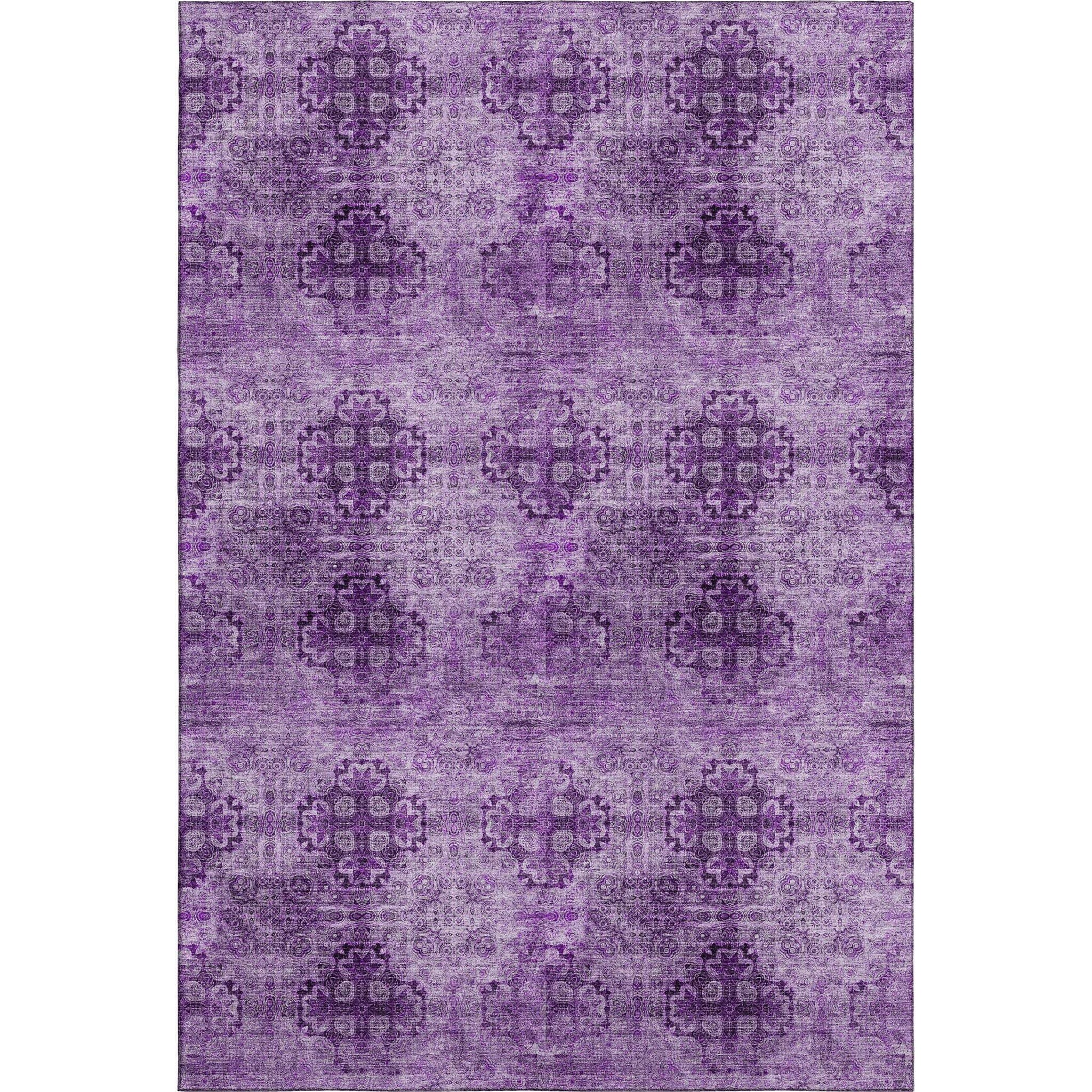 3' X 5' Eggplant And Ivory Floral Medallion Distressed Washable Area Rug With UV Protection - HomeRoots - Flyclothing LLC