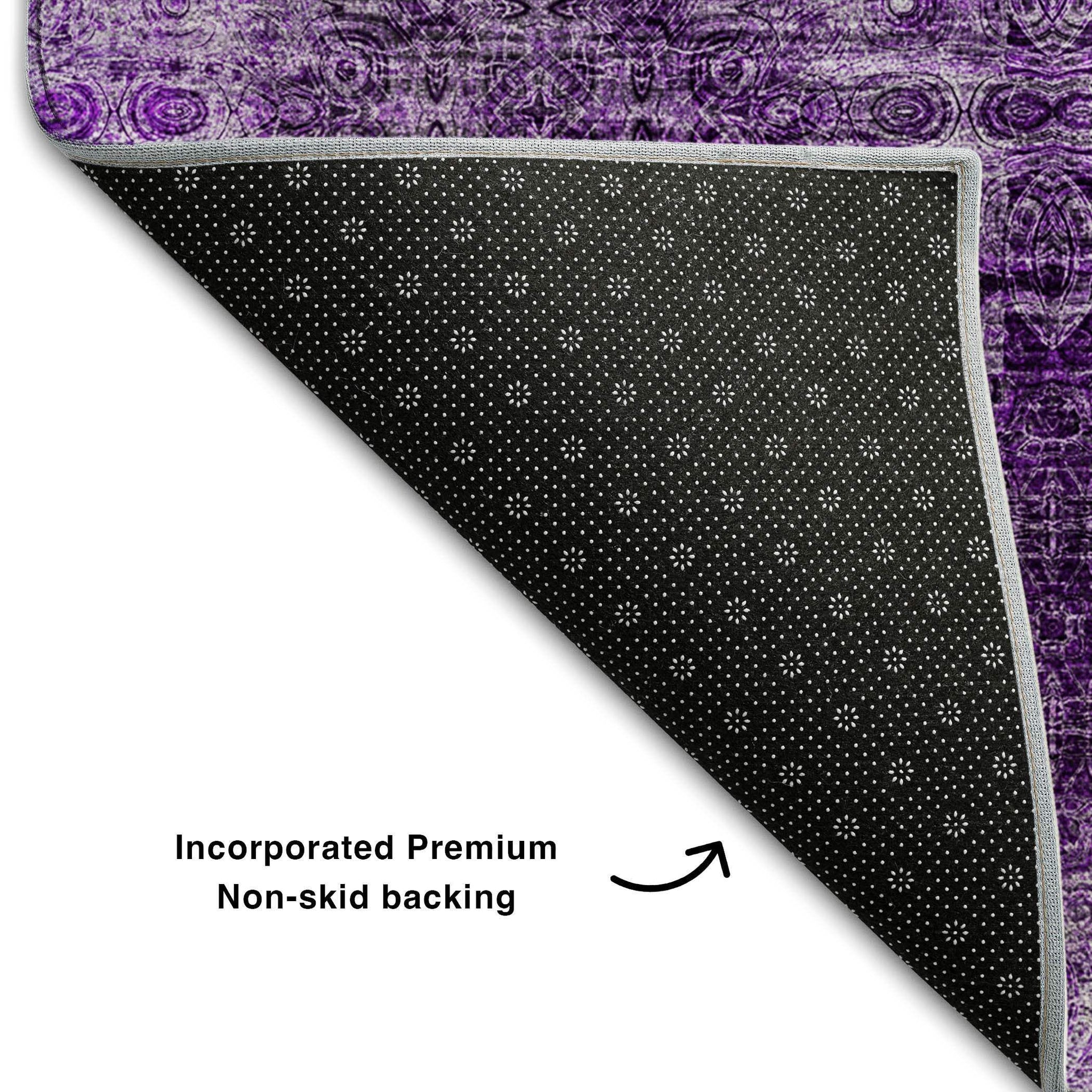 3' X 5' Eggplant And Ivory Floral Medallion Distressed Washable Area Rug With UV Protection - HomeRoots - Flyclothing LLC