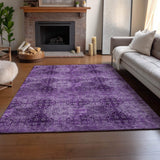 3' X 5' Eggplant And Ivory Floral Medallion Distressed Washable Area Rug With UV Protection - HomeRoots - Flyclothing LLC