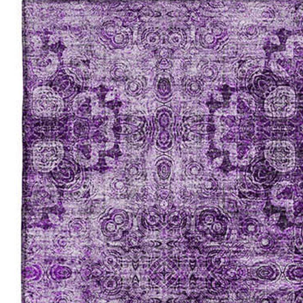 3' X 5' Eggplant And Ivory Floral Medallion Distressed Washable Area Rug With UV Protection - HomeRoots - Flyclothing LLC