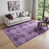 5' X 8' Eggplant And Ivory Floral Medallion Distressed Washable Area Rug With UV Protection - HomeRoots - Flyclothing LLC