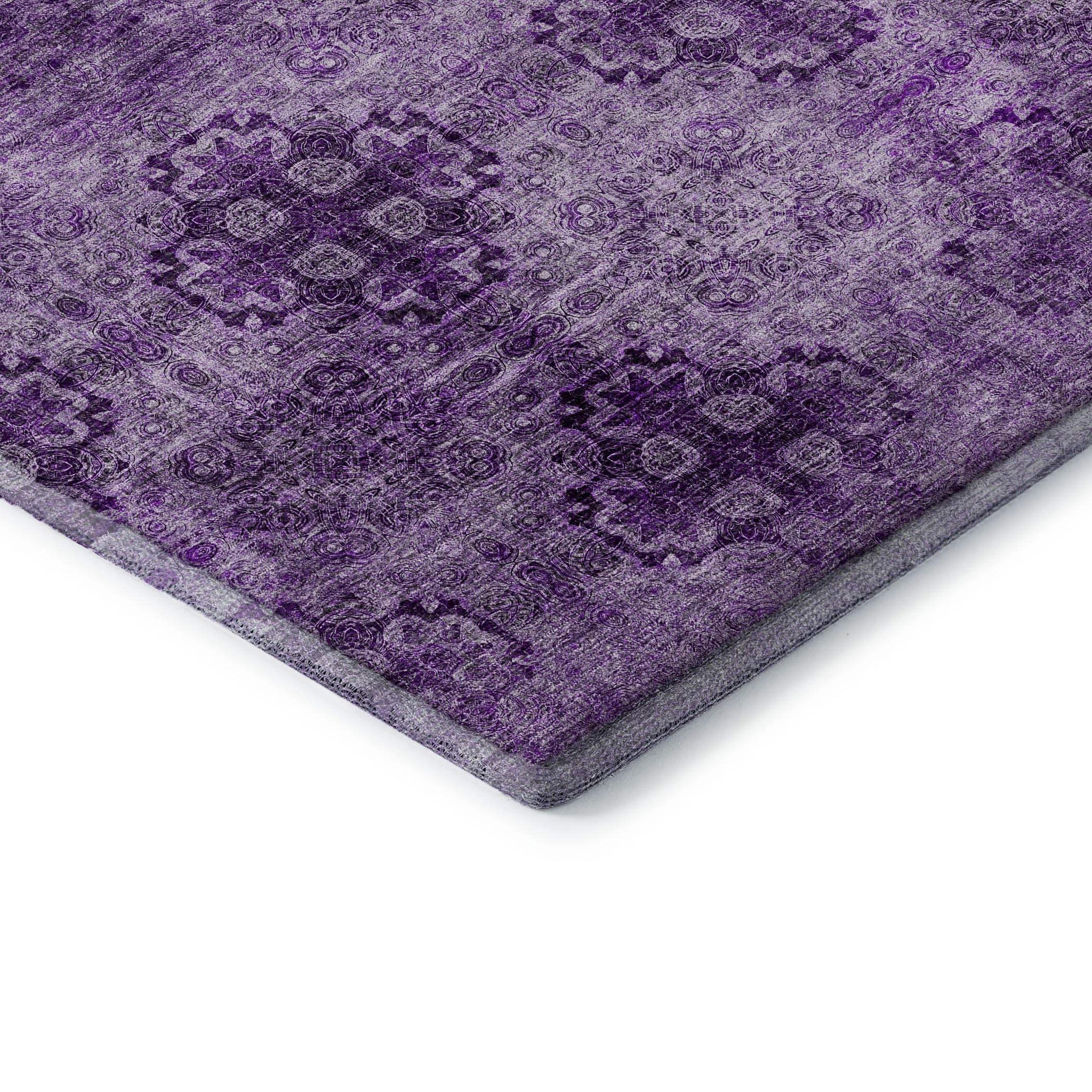 5' X 8' Eggplant And Ivory Floral Medallion Distressed Washable Area Rug With UV Protection - HomeRoots - Flyclothing LLC