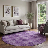 8' Eggplant And Ivory Floral Medallion Distressed Washable Round Rug With UV Protection - HomeRoots - Flyclothing LLC