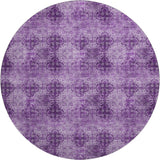 8' Eggplant And Ivory Floral Medallion Distressed Washable Round Rug With UV Protection - HomeRoots - Flyclothing LLC