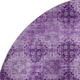 8' Eggplant And Ivory Floral Medallion Distressed Washable Round Rug With UV Protection - HomeRoots - Flyclothing LLC