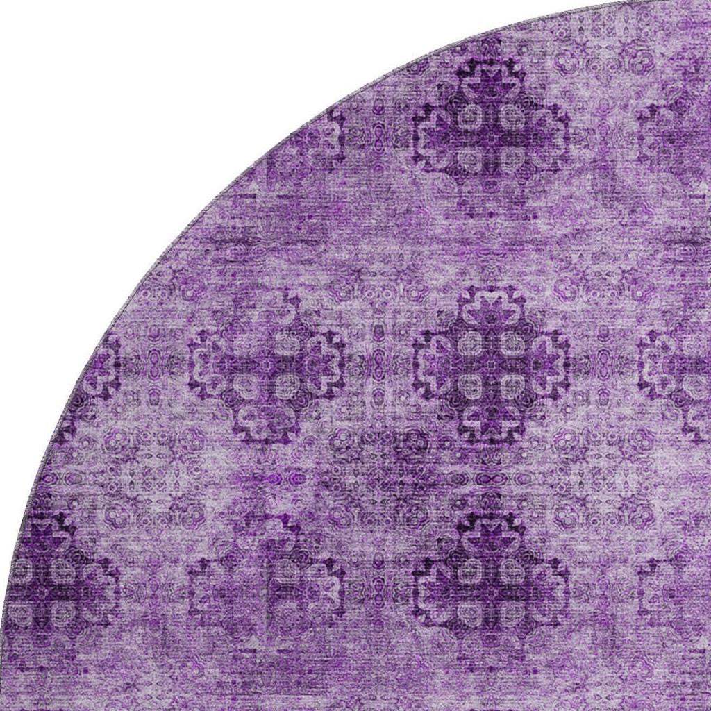 8' Eggplant And Ivory Floral Medallion Distressed Washable Round Rug With UV Protection - HomeRoots - Flyclothing LLC