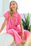 First Love Smile Face Drop Shoulder Brushed Inside T-Shirt - Trendsi