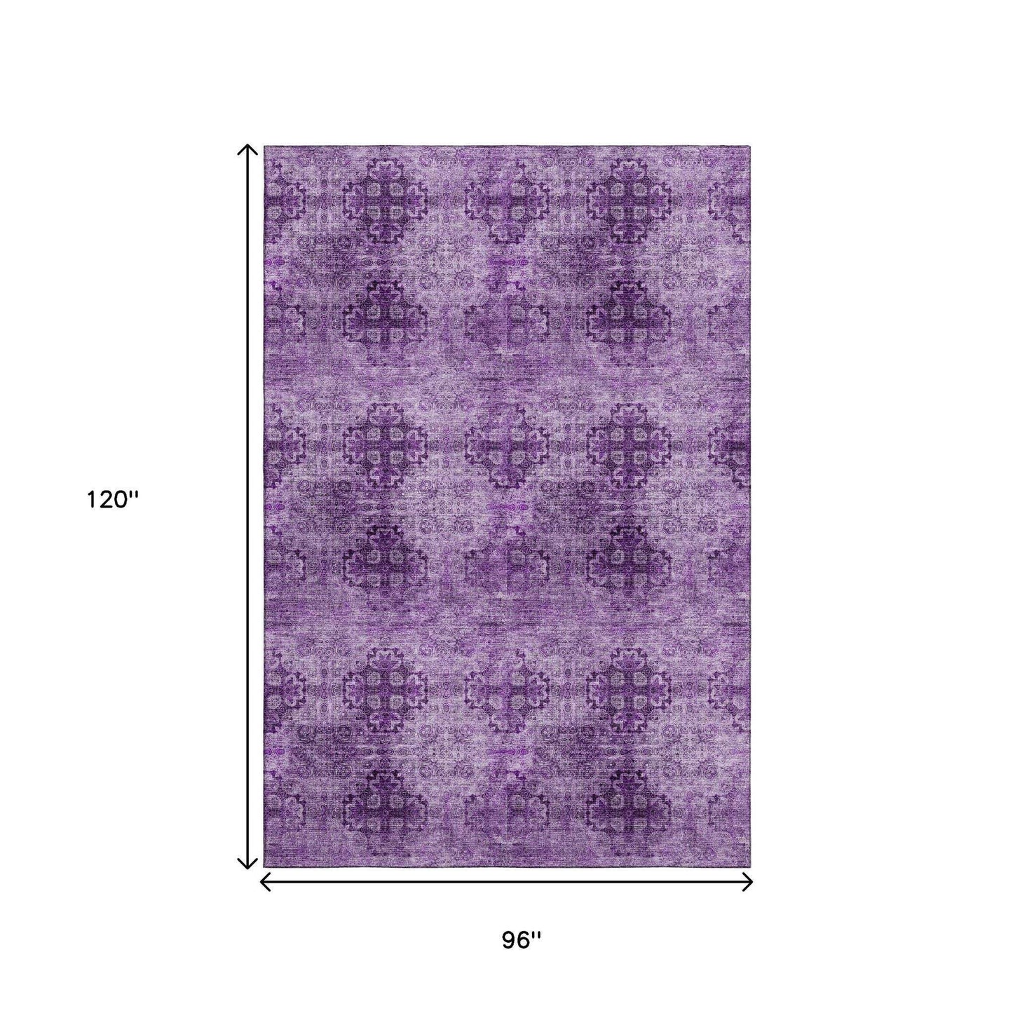 8' X 10' Eggplant And Ivory Floral Medallion Distressed Washable Area Rug With UV Protection - HomeRoots - Flyclothing LLC