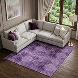 8' X 10' Eggplant And Ivory Floral Medallion Distressed Washable Area Rug With UV Protection - HomeRoots - Flyclothing LLC
