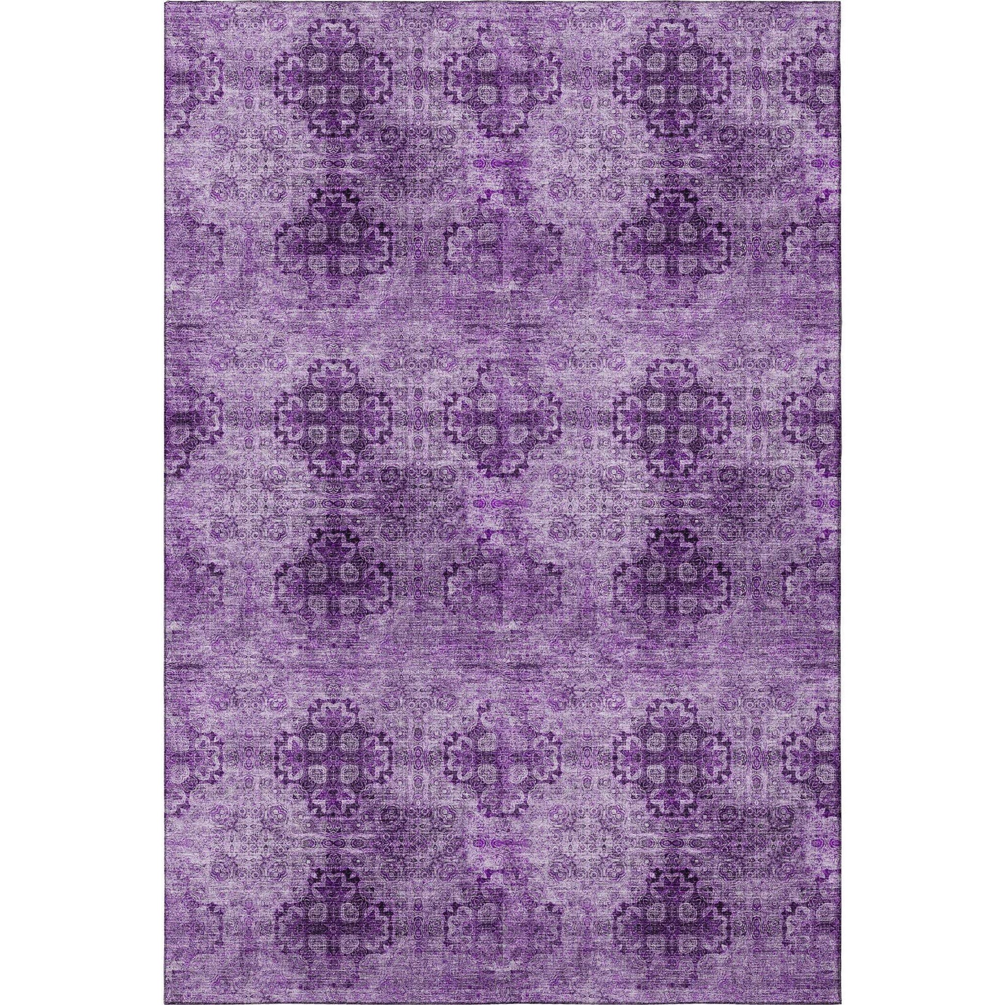 8' X 10' Eggplant And Ivory Floral Medallion Distressed Washable Area Rug With UV Protection - HomeRoots - Flyclothing LLC
