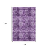 9' X 12' Eggplant And Ivory Floral Medallion Distressed Washable Area Rug With UV Protection - HomeRoots - Flyclothing LLC