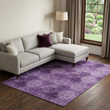 10' X 14' Eggplant And Ivory Floral Medallion Distressed Washable Area Rug With UV Protection - HomeRoots - Flyclothing LLC