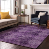 10' X 14' Eggplant And Ivory Floral Medallion Distressed Washable Area Rug With UV Protection - HomeRoots - Flyclothing LLC