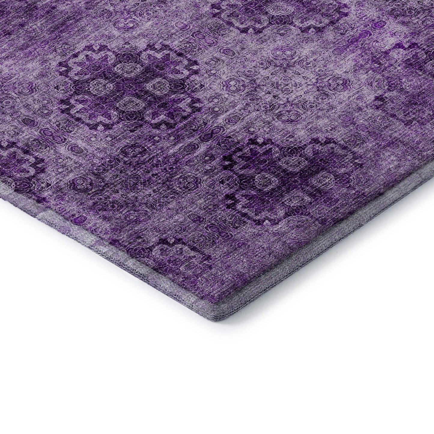 10' X 14' Eggplant And Ivory Floral Medallion Distressed Washable Area Rug With UV Protection - HomeRoots - Flyclothing LLC