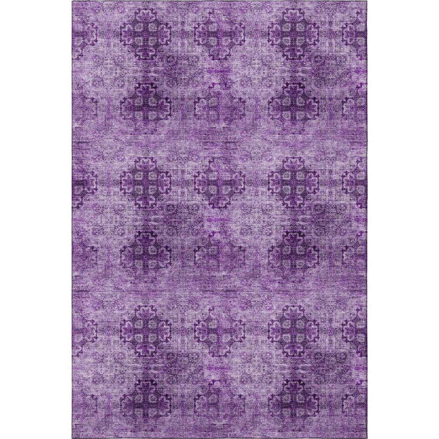10' X 14' Eggplant And Ivory Floral Medallion Distressed Washable Area Rug With UV Protection - HomeRoots - Flyclothing LLC