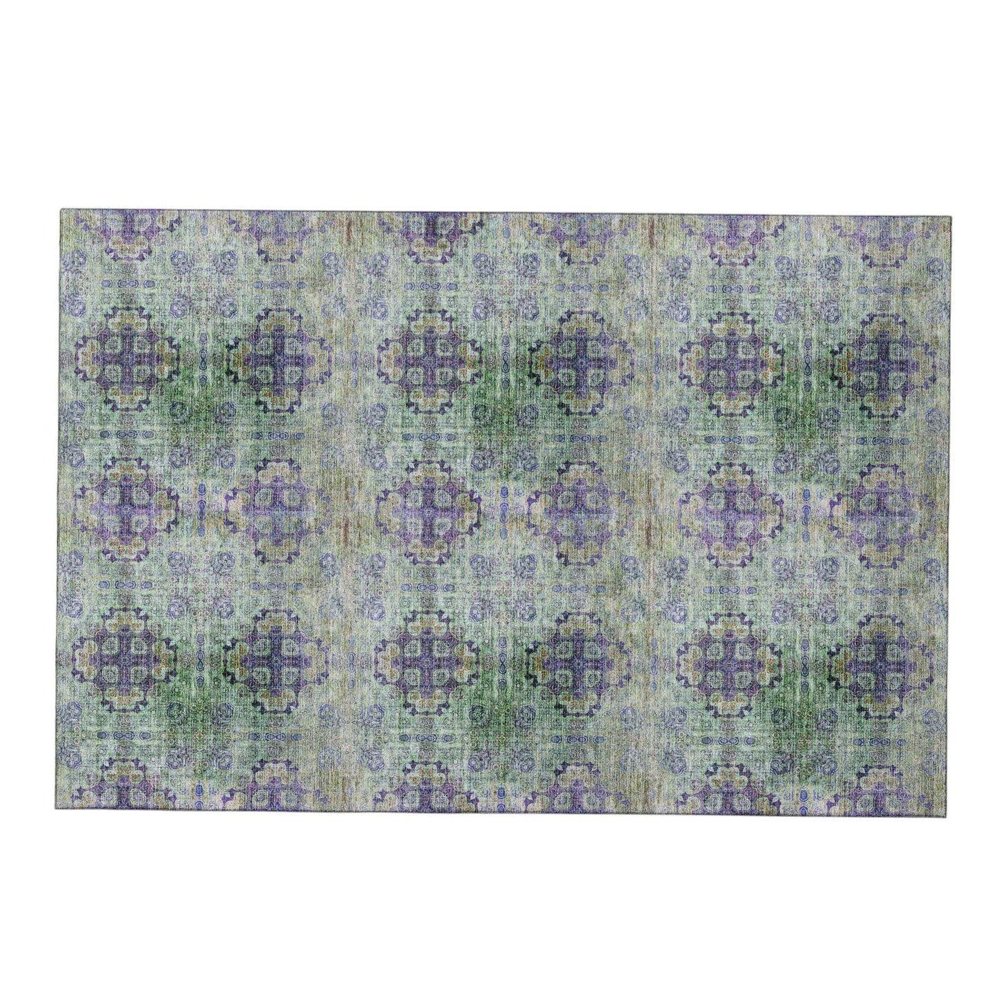 3' X 5' Green Blush And Teal Floral Medallion Distressed Washable Area Rug With UV Protection - HomeRoots - Flyclothing LLC