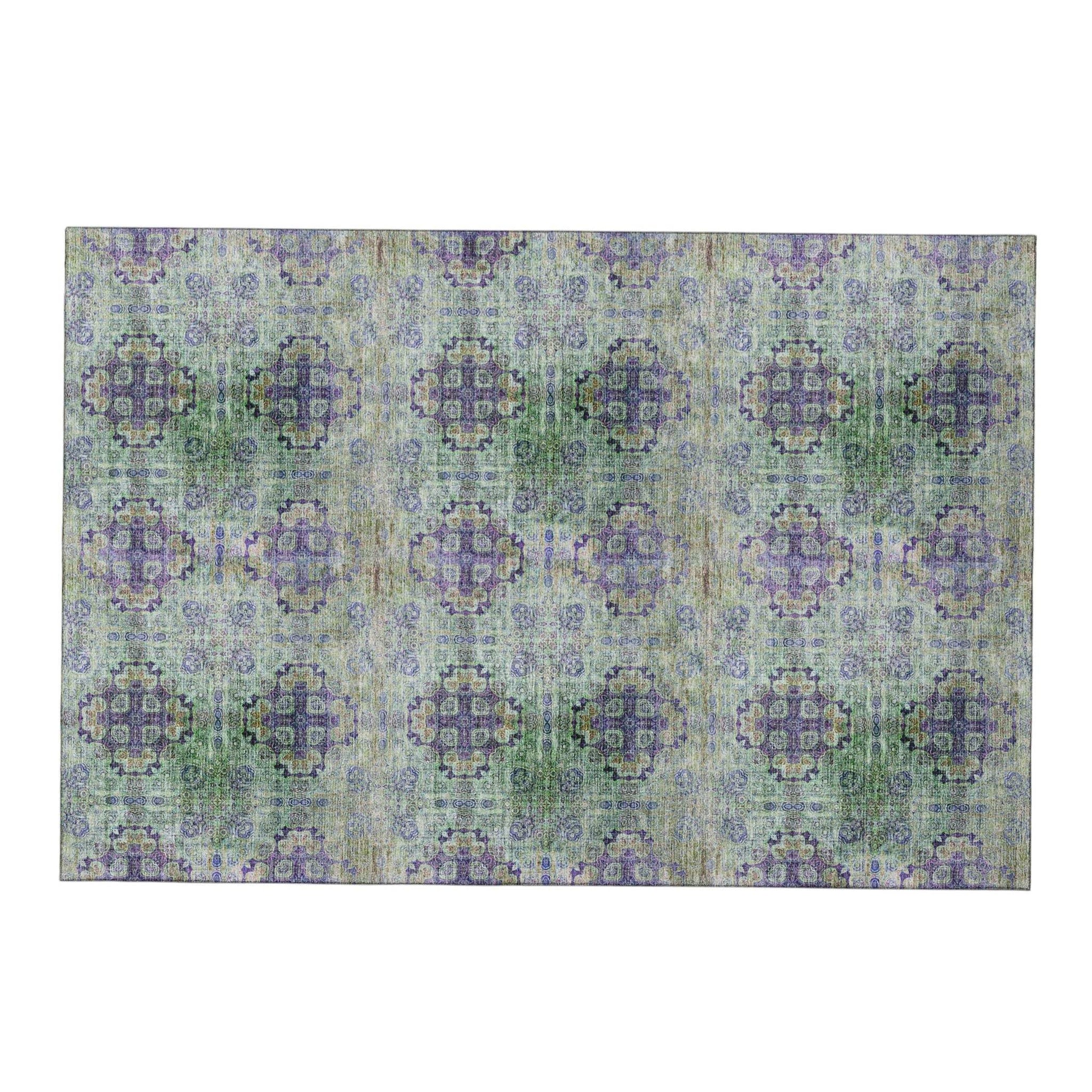 3' X 5' Green Blush And Teal Floral Medallion Distressed Washable Area Rug With UV Protection - HomeRoots - Flyclothing LLC
