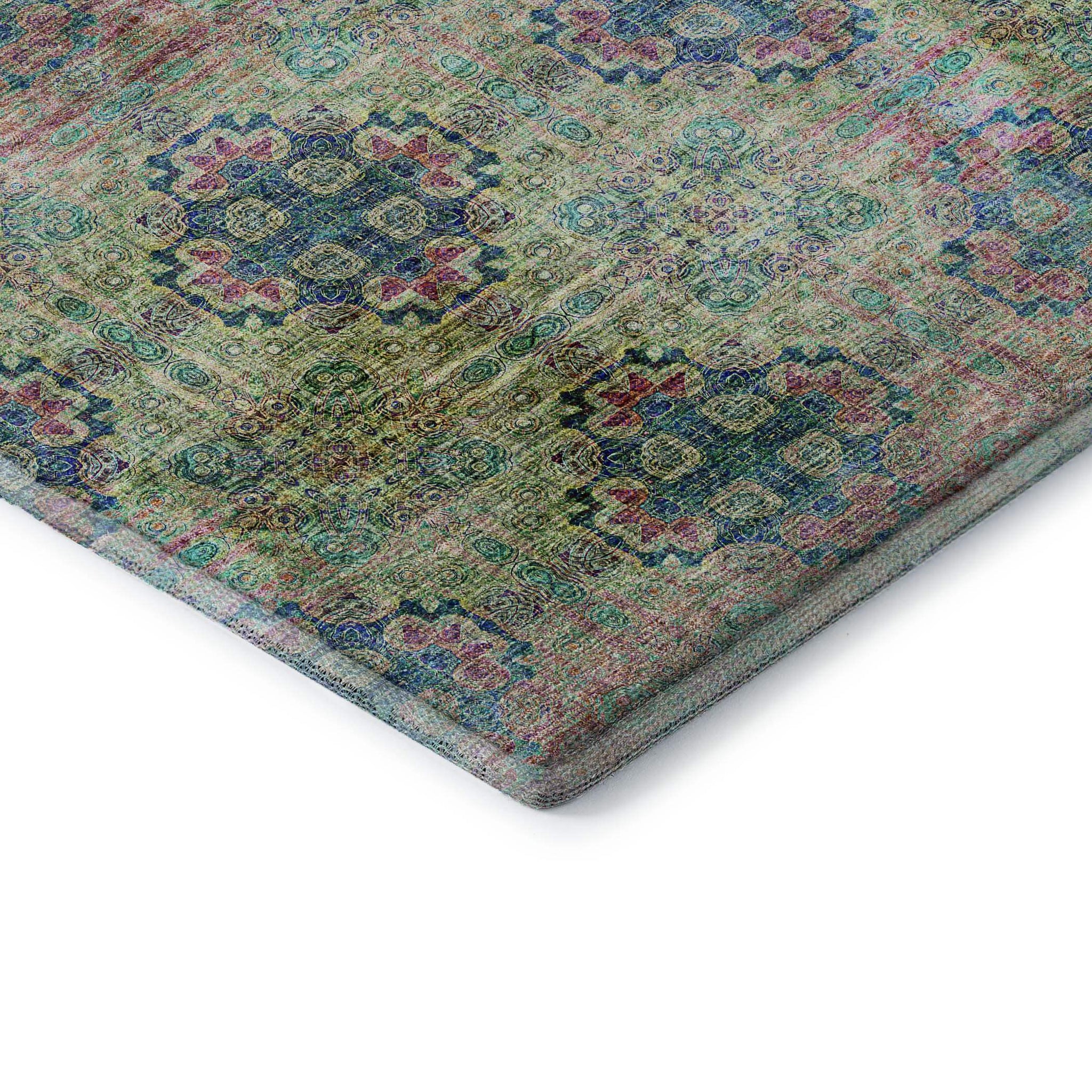 3' X 5' Green Blush And Teal Floral Medallion Distressed Washable Area Rug With UV Protection - HomeRoots - Flyclothing LLC