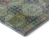 8' Green Blush And Teal Floral Medallion Distressed Washable Round Rug With UV Protection - HomeRoots - Flyclothing LLC