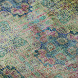 8' Green Blush And Teal Floral Medallion Distressed Washable Round Rug With UV Protection - HomeRoots - Flyclothing LLC