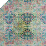 8' Green Blush And Teal Floral Medallion Distressed Washable Round Rug With UV Protection - HomeRoots - Flyclothing LLC