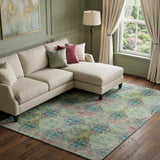 8' X 10' Green Blush And Teal Floral Medallion Distressed Washable Area Rug With UV Protection - HomeRoots - Flyclothing LLC