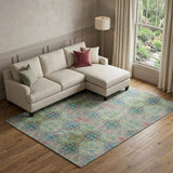 9' X 12' Green Blush And Teal Floral Medallion Distressed Washable Area Rug With UV Protection - HomeRoots - Flyclothing LLC