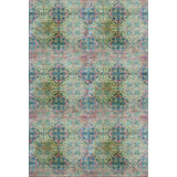 9' X 12' Green Blush And Teal Floral Medallion Distressed Washable Area Rug With UV Protection - HomeRoots - Flyclothing LLC