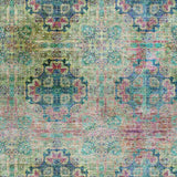 10' X 14' Green Blush And Teal Floral Medallion Distressed Washable Area Rug With UV Protection - HomeRoots - Flyclothing LLC