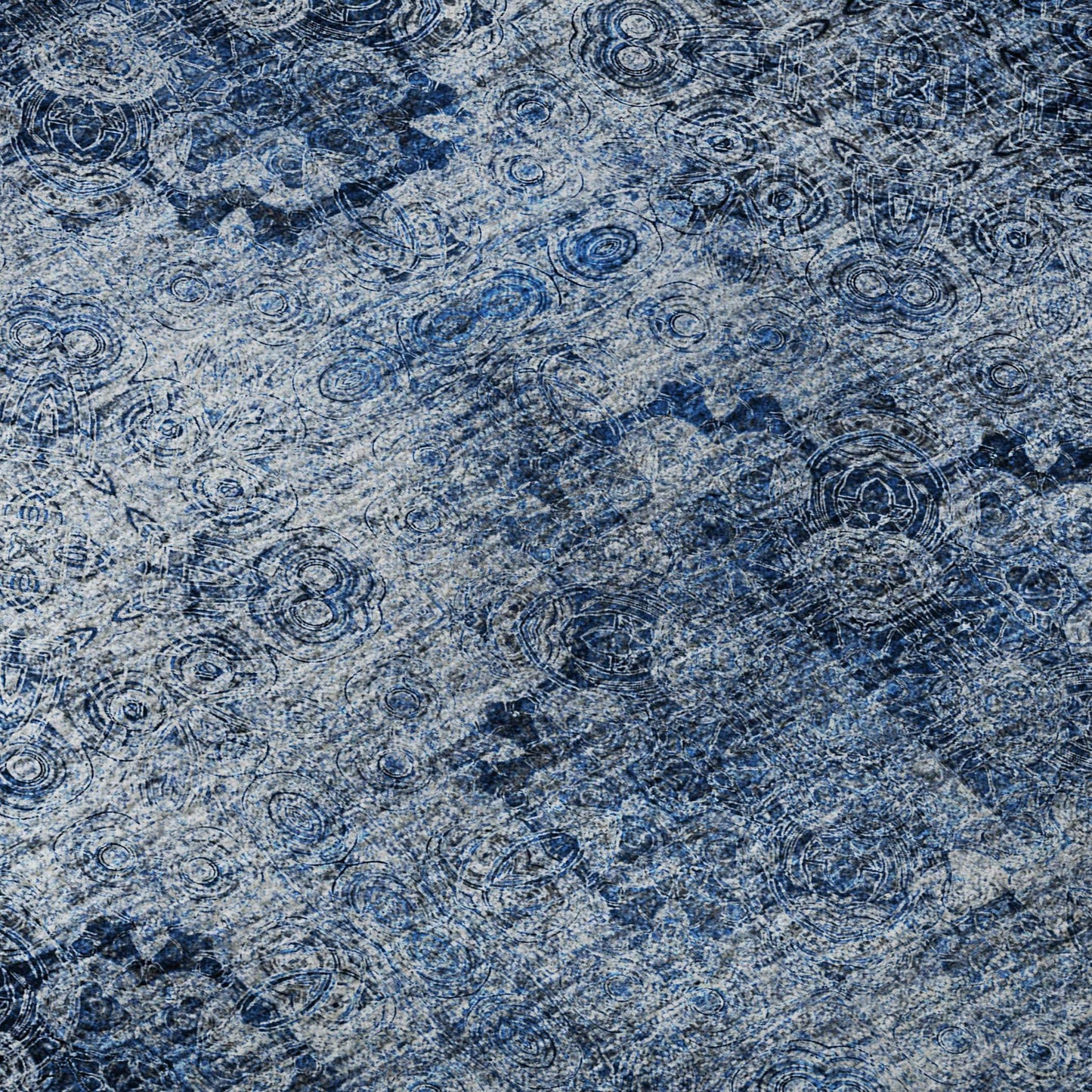 3' X 5' Navy Blue And Ivory Floral Medallion Distressed Washable Area Rug With UV Protection - HomeRoots - Flyclothing LLC