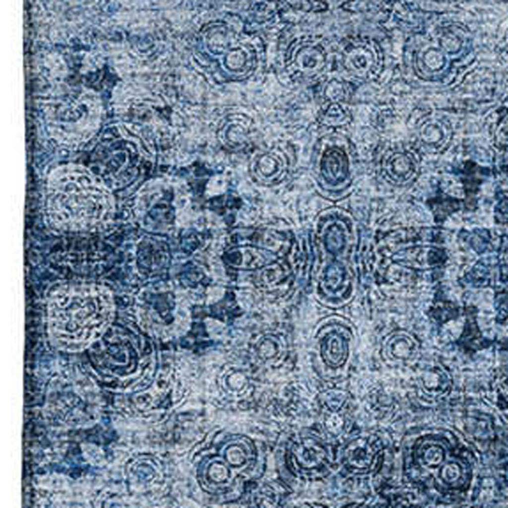3' X 5' Navy Blue And Ivory Floral Medallion Distressed Washable Area Rug With UV Protection - HomeRoots - Flyclothing LLC