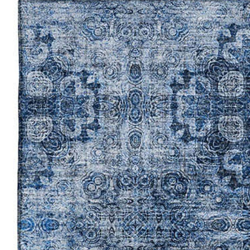 3' X 5' Navy Blue And Ivory Floral Medallion Distressed Washable Area Rug With UV Protection - HomeRoots - Flyclothing LLC