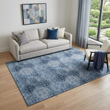 5' X 8' Navy Blue And Ivory Floral Medallion Distressed Washable Area Rug With UV Protection - HomeRoots - Flyclothing LLC