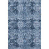 5' X 8' Navy Blue And Ivory Floral Medallion Distressed Washable Area Rug With UV Protection - HomeRoots - Flyclothing LLC