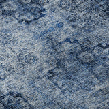 5' X 8' Navy Blue And Ivory Floral Medallion Distressed Washable Area Rug With UV Protection - HomeRoots - Flyclothing LLC