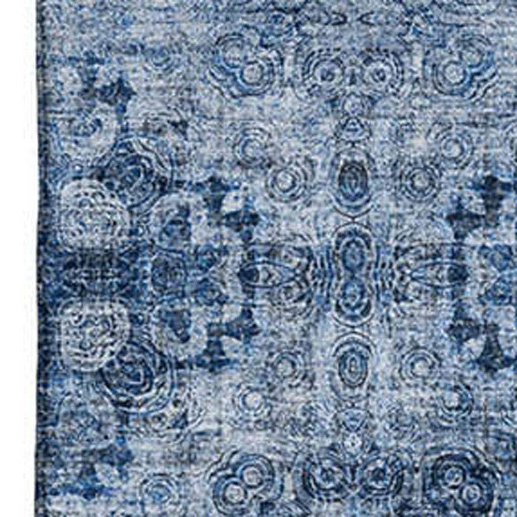 5' X 8' Navy Blue And Ivory Floral Medallion Distressed Washable Area Rug With UV Protection - HomeRoots - Flyclothing LLC