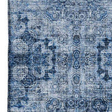 5' X 8' Navy Blue And Ivory Floral Medallion Distressed Washable Area Rug With UV Protection - HomeRoots - Flyclothing LLC